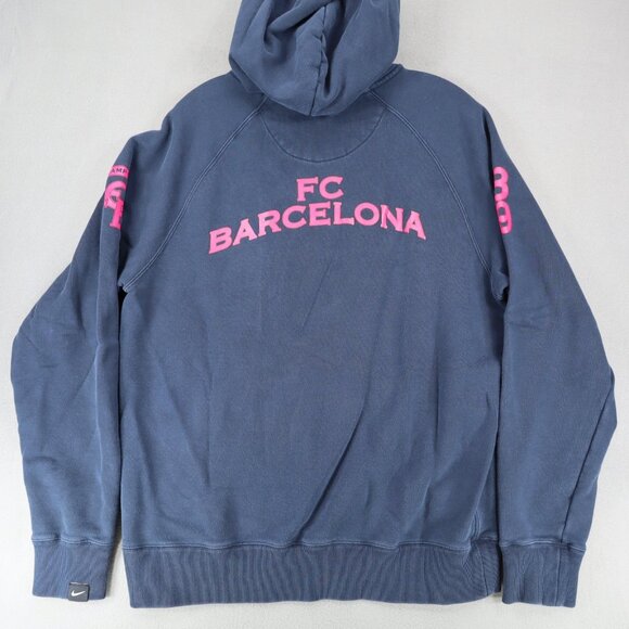 FC Barcelona Full Zip Hoodie Sz L Navy Blue 1899 Logo FCB Soccer Futbol - Picture 1 of 8
